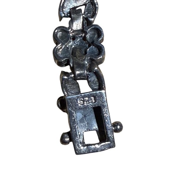 Vintage Sterling Silver Floral Marcasite 7” Bracelet - Picture 9 of 10